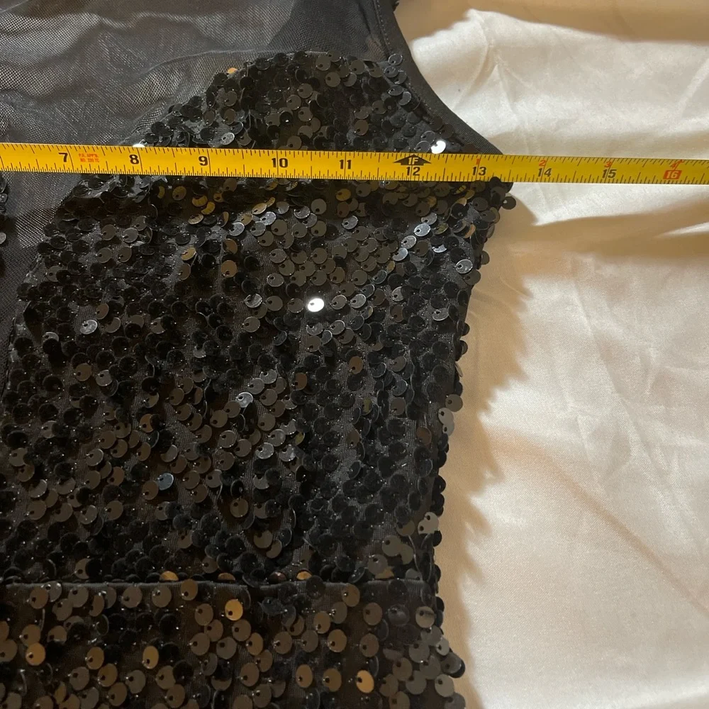 Privately Privileged Black Sequin Mini Dress Illusion Mesh Party Cocktail - Picture 5 of 9
